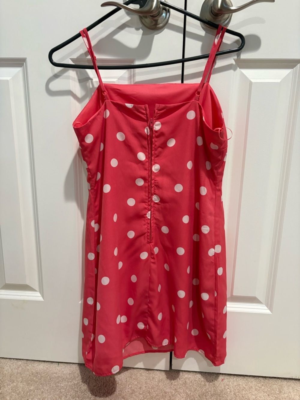 Pink Polka Dot Spaghetti Strap Dress Size M Trendy Girly Summer Sundress - Picture 2 of 3